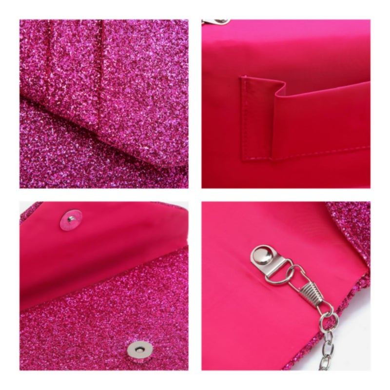 Dasein Women Glistening Evening Bags Pleated Clutch Handbags Wedding Purses Cocktail Prom Hand Pouch Fuchsia - Image 3